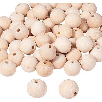 Round Unfinished Wood Beads and Nylon Packaging Vacuum Bag WOOD-PH0008-50-1
