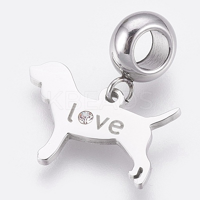 304 Stainless Steel Puppy European Dangle Charms STAS-O097-18P-1