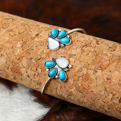 Bohemian Iron Resin Imitation Turquoise Cuff Bangles for Women FS-WG44455-01-1