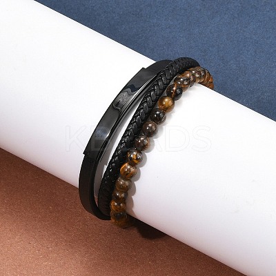 Braided Leather Multi-strand Bracelets for Men BJEW-Z081-16EB-1