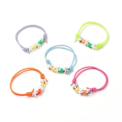 Flower & Column Beaded Cord Bracelet BJEW-JB07912-1