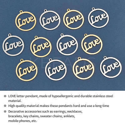 12Pcs 2 Colors 201 Stainless Steel Laser Cut Pendants STAS-UN0028-28-1