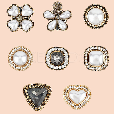 8Pcs 8 Styles Alloy & Glass & ABS Plastic Imitation Pearl Shoe Buckle Clips AJEW-CP0006-84-1