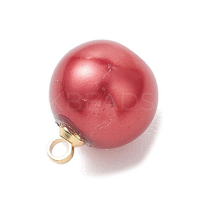 Baking Paint Pearlized Glass Pearl Round Charms with Brass Bails PALLOY-JF04896-1