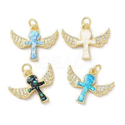 Brass Micro Pave Clear Cubic Zirconia Pendants KK-C045-15G-1