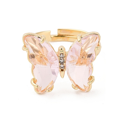Adjustable Brass Glass Finger Rings RJEW-P148-A01-13-1