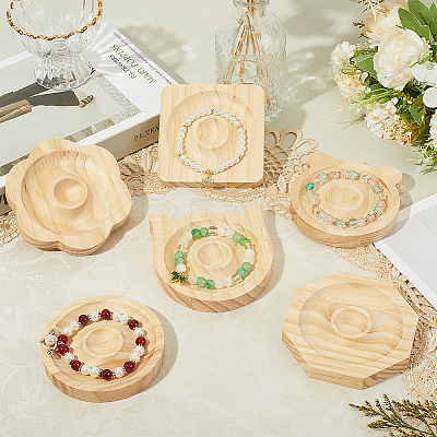 6Pcs 6 Styles Beech Wooden Jewelry Bracelet Finger Ring Diplay Holder Tray ODIS-BBC0001-03B-1