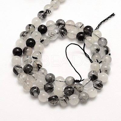 Natural Black Rutilated Quartz Round Beads Strands X-G-E251-30-4mm-1