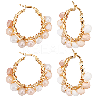 4 Pairs Vintage Natural Pearl Braided Hoop Earrings for Girl Women EJEW-UN0002-07-1