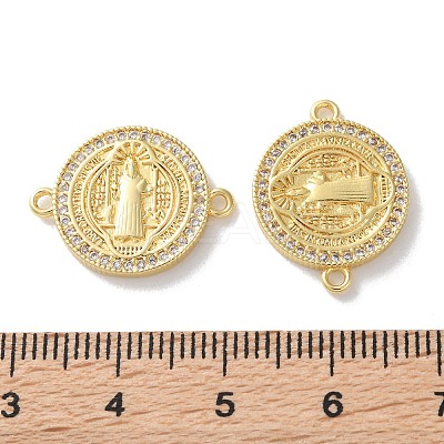 Rack Plating Brass Cubic Zirconia Saint Benedict Connector Charm KK-C084-01G-G-1