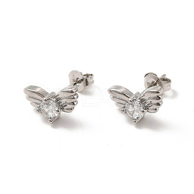 Rack Plating Brass Pave Clear Cubic Zirconia Butterfly Stud Earrings EJEW-F301-27-1