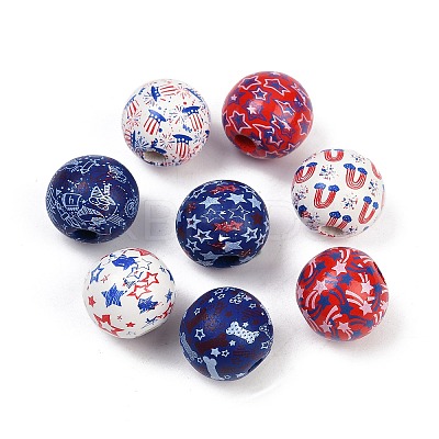 Independence Day Theme Wood European Beads WOOD-Z005-01-1