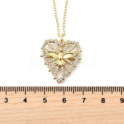 Brass Micro Pave Clear Cubic Zirconia Bird Heart Pendant Necklaces for Women NJEW-D311-01A-G-1