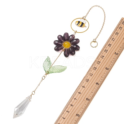 Alloy Enamel Bee & Glass Flower Crystal Suncatcher HJEW-TA00475-01-1