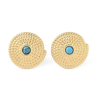 Natural Turquoise & 304 Stainless Steel Rope Disc Stud Earrings for Women EJEW-G390-04G-02-1