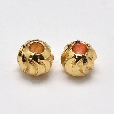 PVD Vacuum Plating Brass Corrugated Round Spacer Beads KK-I598-24G-RS-1