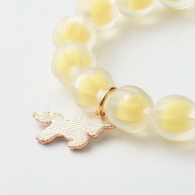Bead in Bead Transparent Acrylic Pumpkin Beads Stretch Bracelet for Kid BJEW-JB06593-1