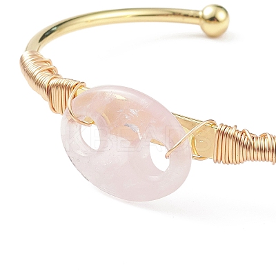 Natural Rose Quartz Coffee Bean Open Cuff Bangle BJEW-G660-01G-01-1
