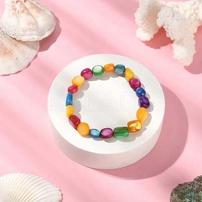 Dyed Natural Shell Nugget Beaded Stretch Bracelet for Women BJEW-JB09383-02-1