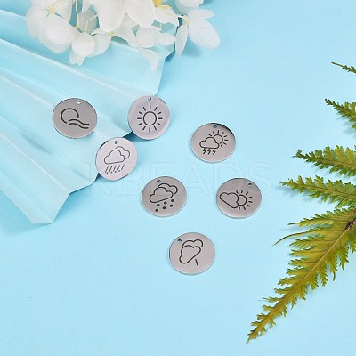 8Pcs 8 Styles 304 Stainless Steel Weather Pendants FIND-SZ0001-008P-1
