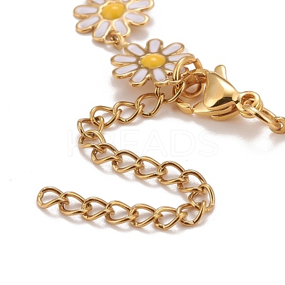 Enamel Daisy Link Chains Bracelet BJEW-P271-01G-1