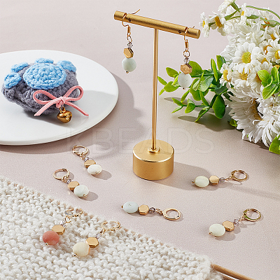 Natural Flower Amazonite & Non-magnetic Synthetic Hematite Pendant Stitch Markers HJEW-AB00516-1