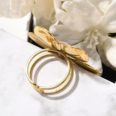 Flower 304 Stainless Steel Open Cuff Ring for Women RJEW-R006-03G-02-1