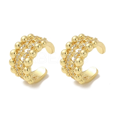 Rack Plating Brass Micro Pave Clear Cubic Zirconia Twisted Chain Ring Cuff Earrings for Women EJEW-P280-15G-1