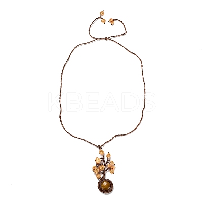 Natural Tiger Eye Tree of Life Pendant Necklace NJEW-K258-04G-1