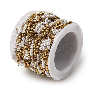 Handmade 304 Stainless Steel ABS Plastic Pearl Beaded Round Link Chains CHS-L032-01G-04-1