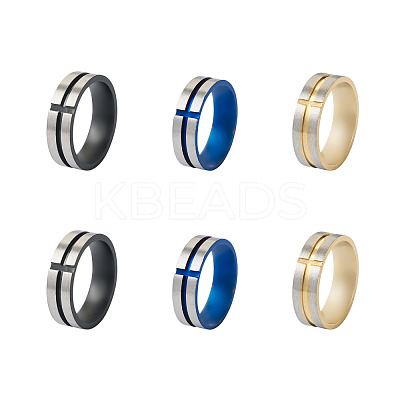 6Pcs 3 Style Stainless Steel Plain Band Rings RJEW-CF0001-01-1