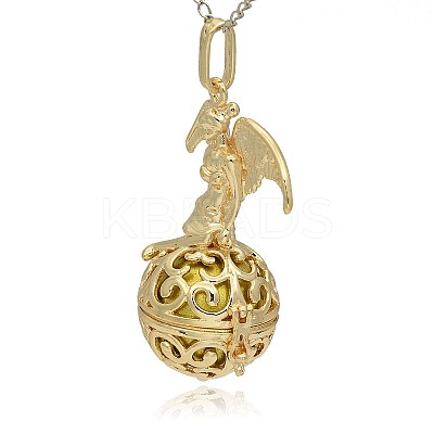Golden Tone Brass Hollow Round Cage Pendants KK-J242-08G-1