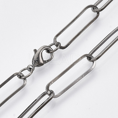 Brass Flat Oval Paperclip Chain Necklace Making MAK-S072-08A-B-1