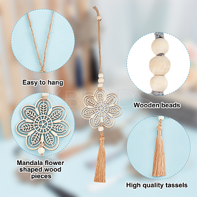 10Pcs 5 Colors Flower Wood Pendant Decoration HJEW-DR00097-1