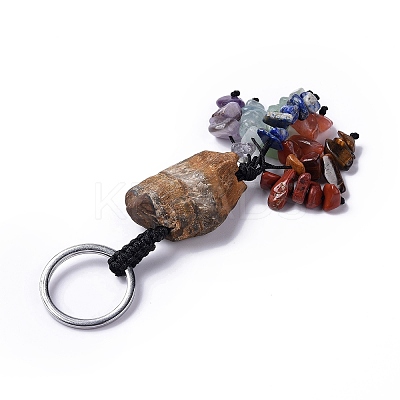 Natural Tiger Eye Nugget with Mixed Gemstone Chips Tassel Keychains KEYC-P012-02P-06-1