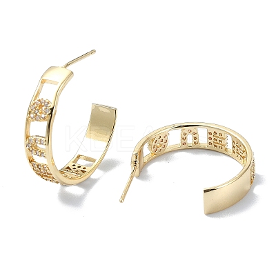 Hollow Word Brass Micro Pave Cubic Zirconia Stud Earrings EJEW-D098-05G-1