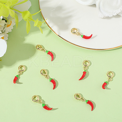 8Pcs Brass Red Enamel Vegetable European Dangle Charms OPDL-BBC0001-03G-01-1