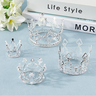 4Pcs 4 Styles Crown Zinc Alloy Cake Decoration AJEW-CP0008-84S-1