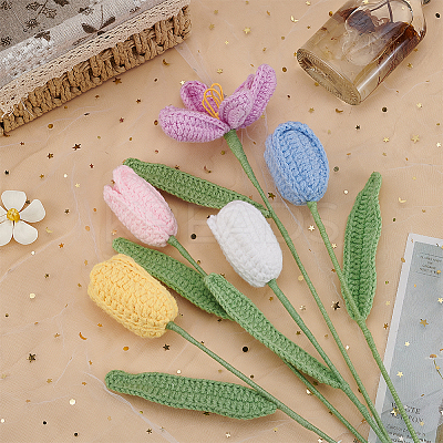 5Pcs 5 Colors Woolen Yarn Artificial Tulip Flower AJEW-FG0004-63-1