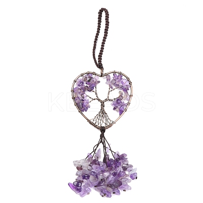Wire Wrapped Chips Natural Gemstone Big Pendant Decorations HJEW-H057-01-1