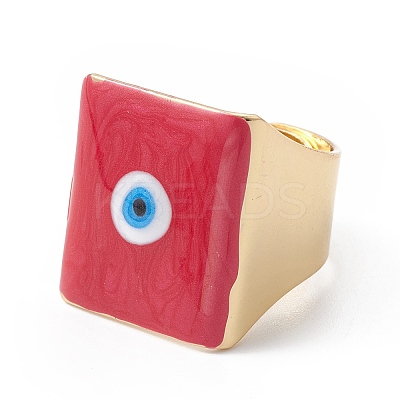 Square Enamel with Evil Eye Wide Band Finger Rings RJEW-A014-02G-05-1