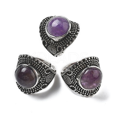 Natural Amethyst Adjustable Rings RJEW-I108-03AS-09-1