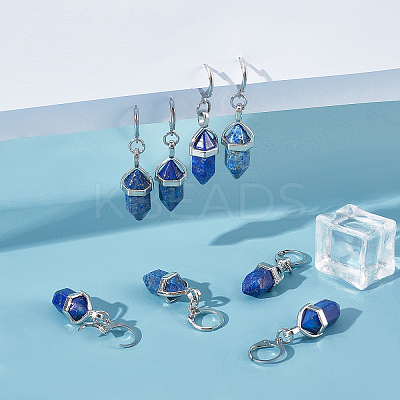 4Pairs Bullet Natural Mixed Stone Pendant Hoop Earrings for Girl Women EJEW-UN0001-79-1