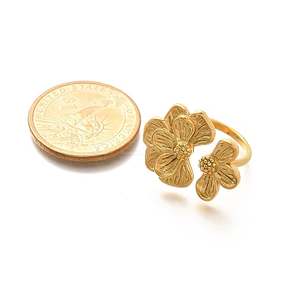 Flower 201 Stainless Steel Open Cuff Ring for Women LS-RJEW-A053-02I-G-1