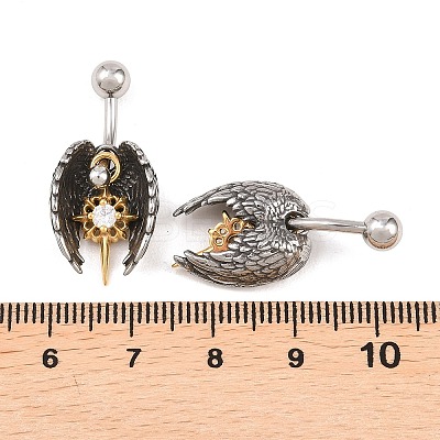 316 Stainless Steel Pave Clear Cubic Zirconia Curved Barbell Dangle Belly Rings AJEW-C044-02-1