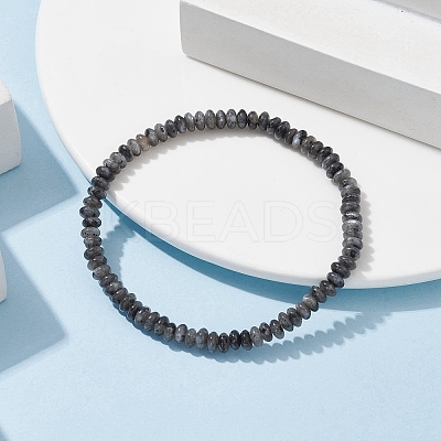 Natural Black Labradorite Rondelle Beaded Stretch Bracelets BJEW-JB09980-05-1