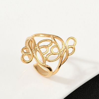 304 Stainless Steel Open Cuff Rings for Women RJEW-U061-02G-1