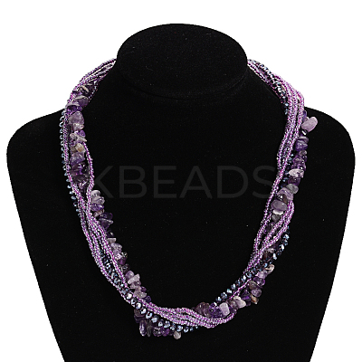 Amethyst Multi-strand Necklaces NJEW-L143-03-1