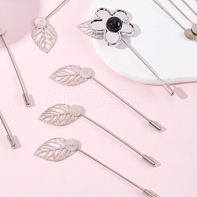 60Pcs Leaf Stainless Steel Round Tray Stick Lapel Pins JEWB-SC0001-75B-1