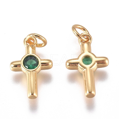 Brass Micro Pave Cubic Zirconia Tiny Cross Charms ZIRC-G168-54G-03-1